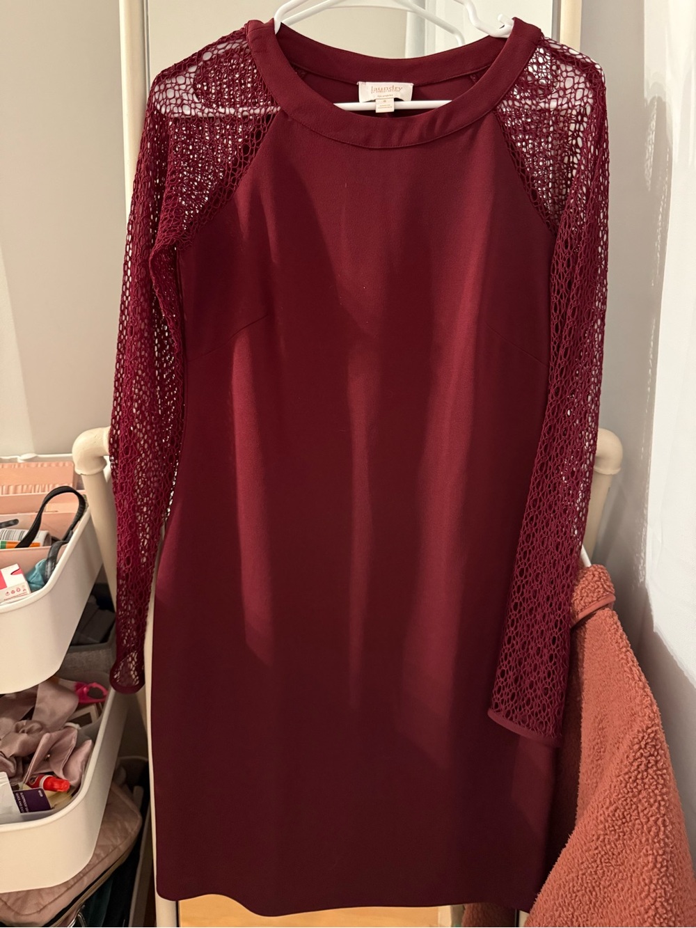 Laundry by Shelli Segal Burgundy Crochet Sleeve Sheath Dress